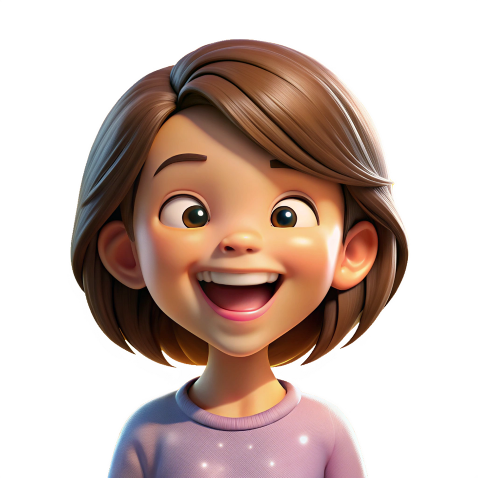 Happy cartoon girl smiling joyfully on a transparent background png