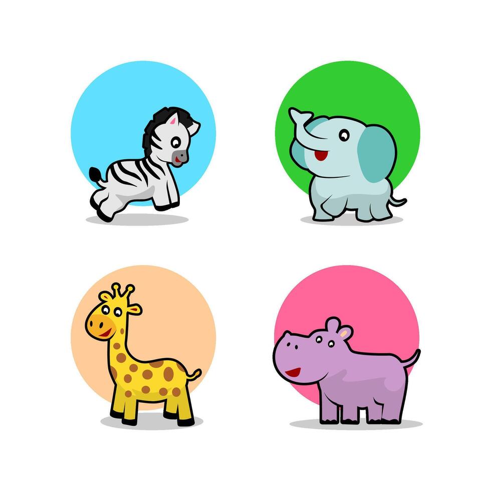 cute zoo animal elephant, zebra, hippopotamus, giraffe vector