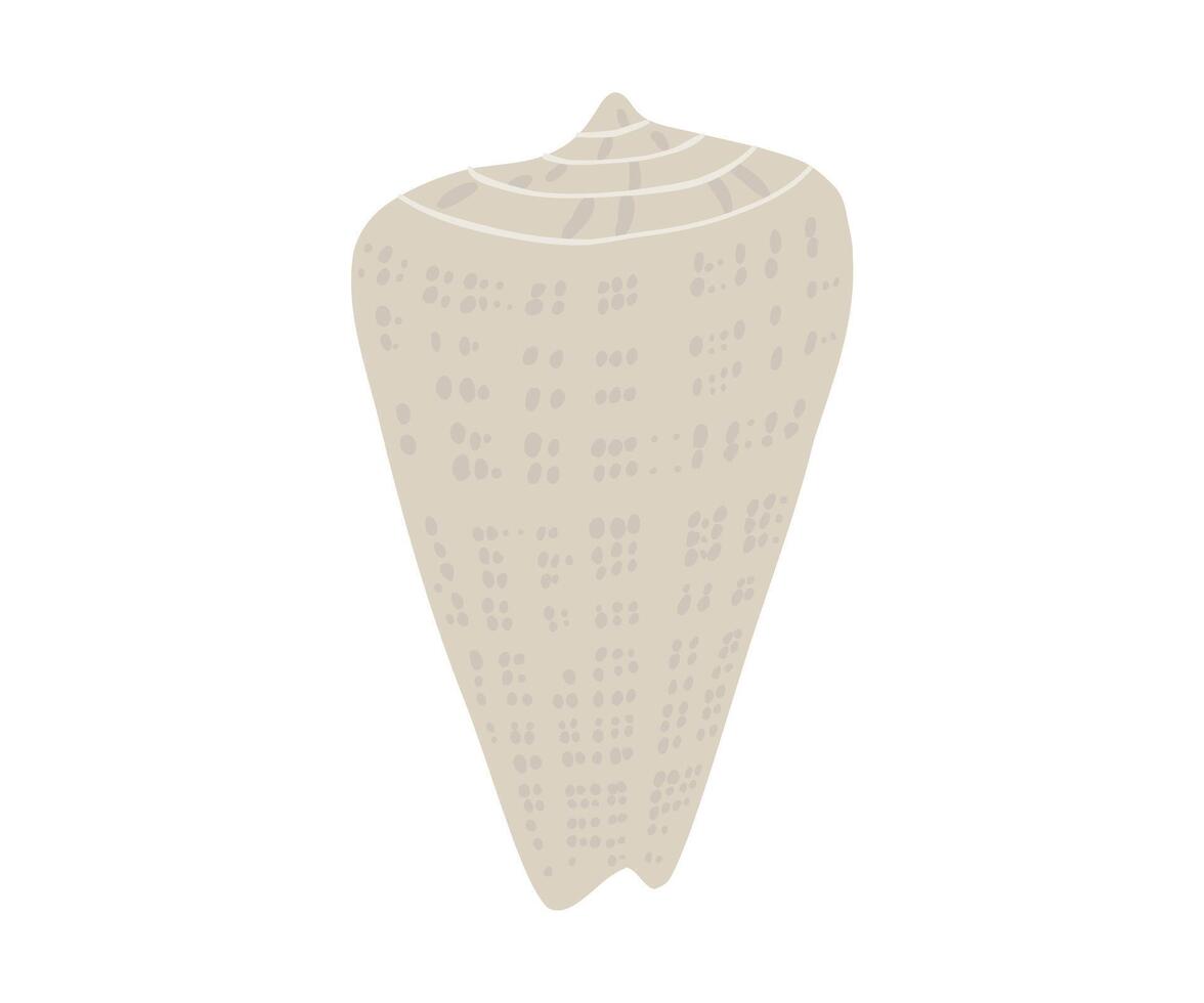 The white shell is drawn in a flat style. Sea, coast, beach. Hand drawn illustration. vector