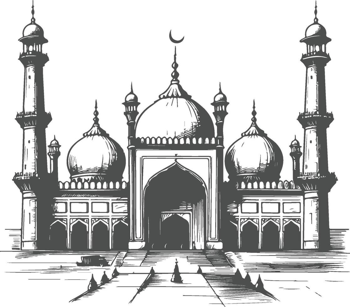 Badshahi Mosque Hand-Drawn Sketch Illustration - Architectural Landmark and Cultural Heritage vector