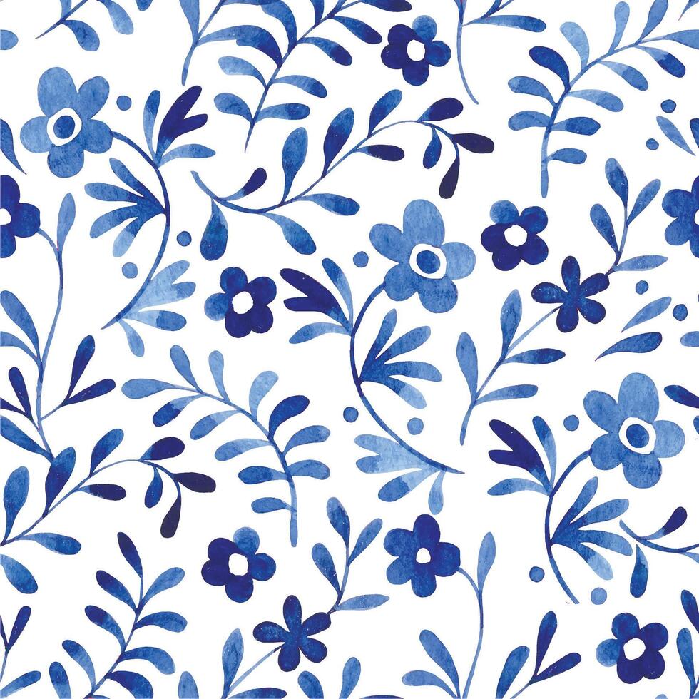 watercolor image, seamless pattern of blue ornaments. folk pattern vector