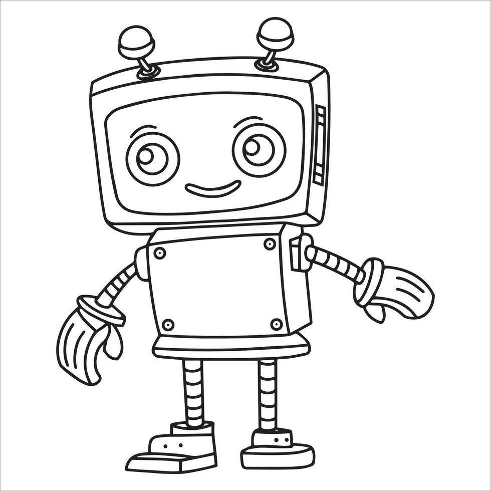 children coloring page, cute robot. illustration in doodle style. vector