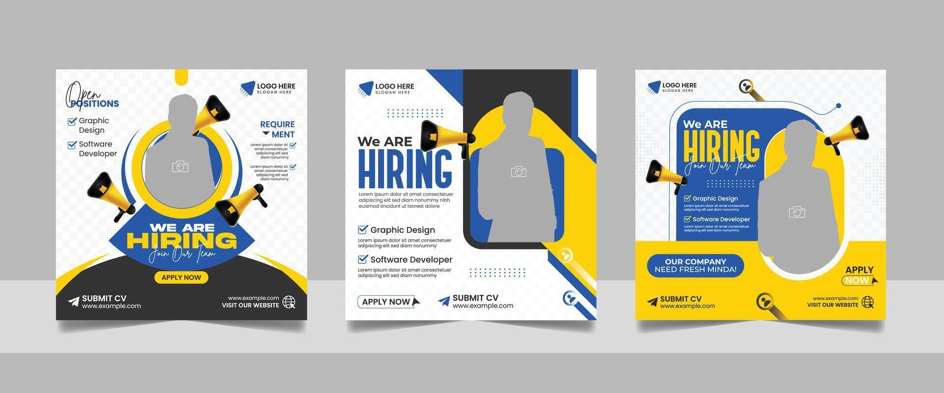 Social media hiring job vacancy digital marketing post banner template set. vector