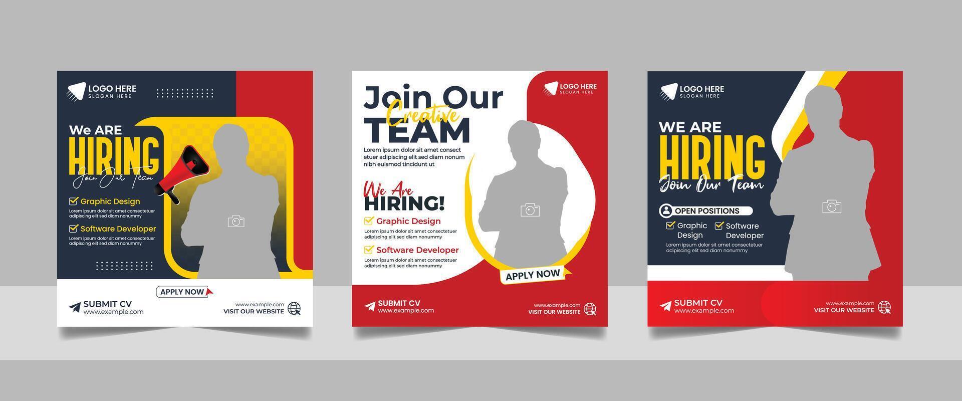 Hiring job vacancy digital marketing social media post banner template set. vector