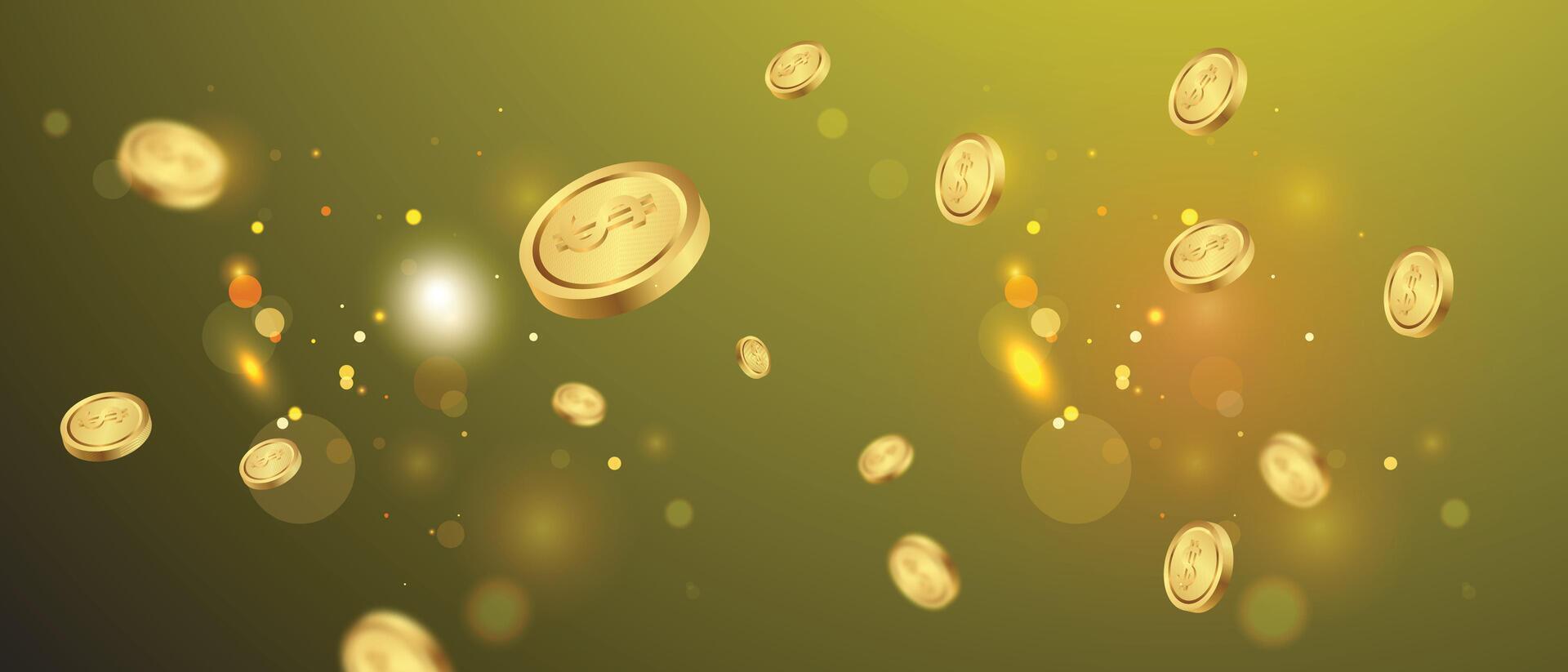 Banner Realistic gold coin dollars different views. vector