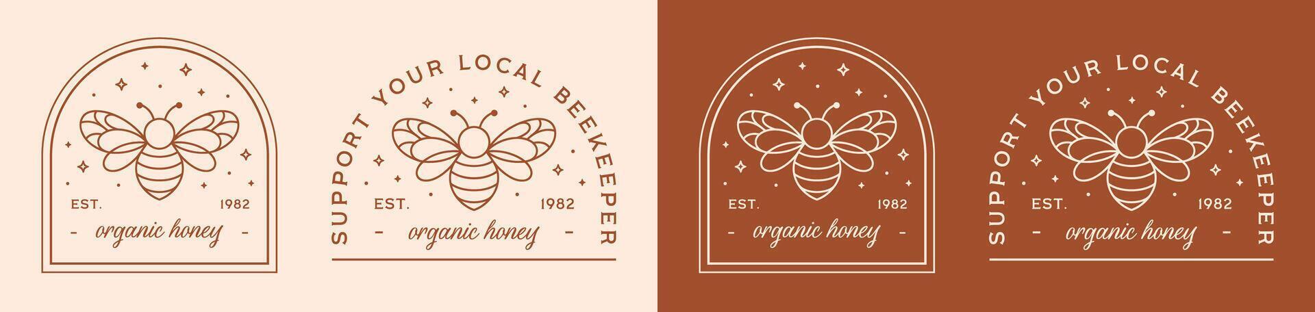 Support your local beekeeper organic natural honey bee eco friendly printable label sticker set bundle pack logo shirt design retro boho aesthetic vector