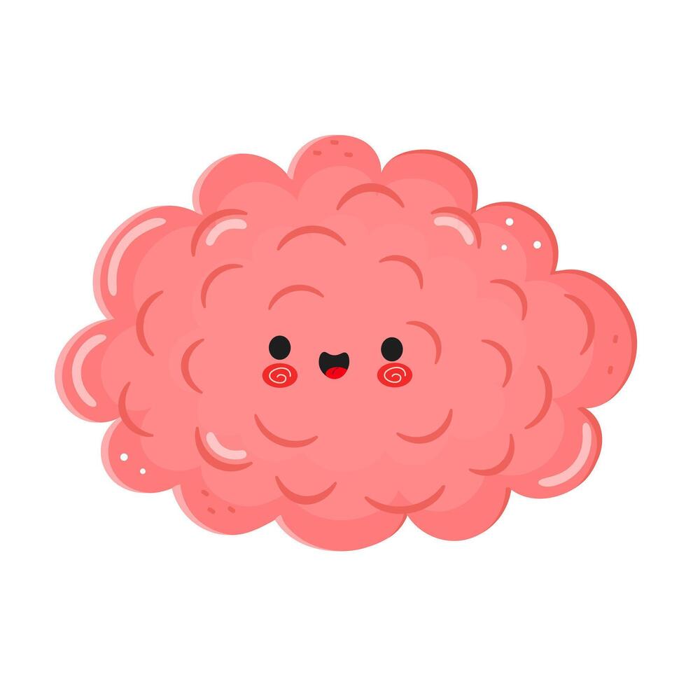 Cute pink Brain character with a happy face on a white background vector