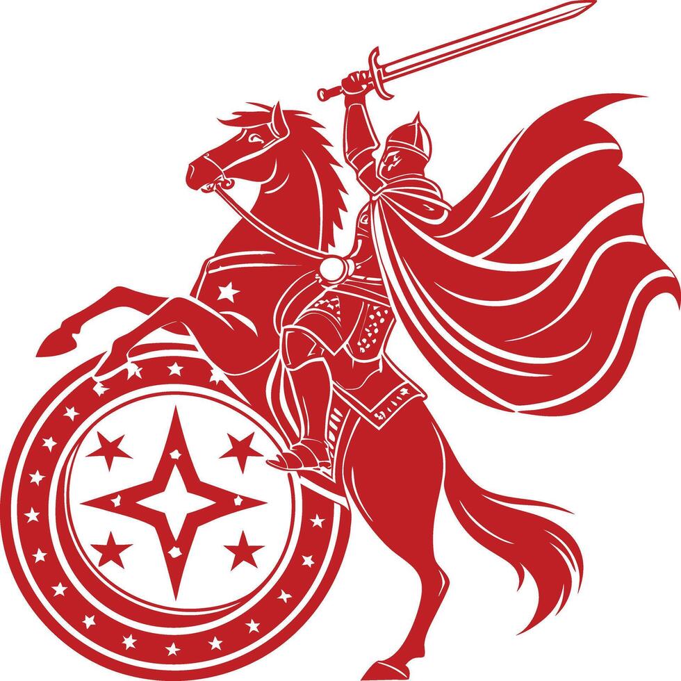 Medieval Knight on Horseback with Sword Raised Heraldic Illustration vector