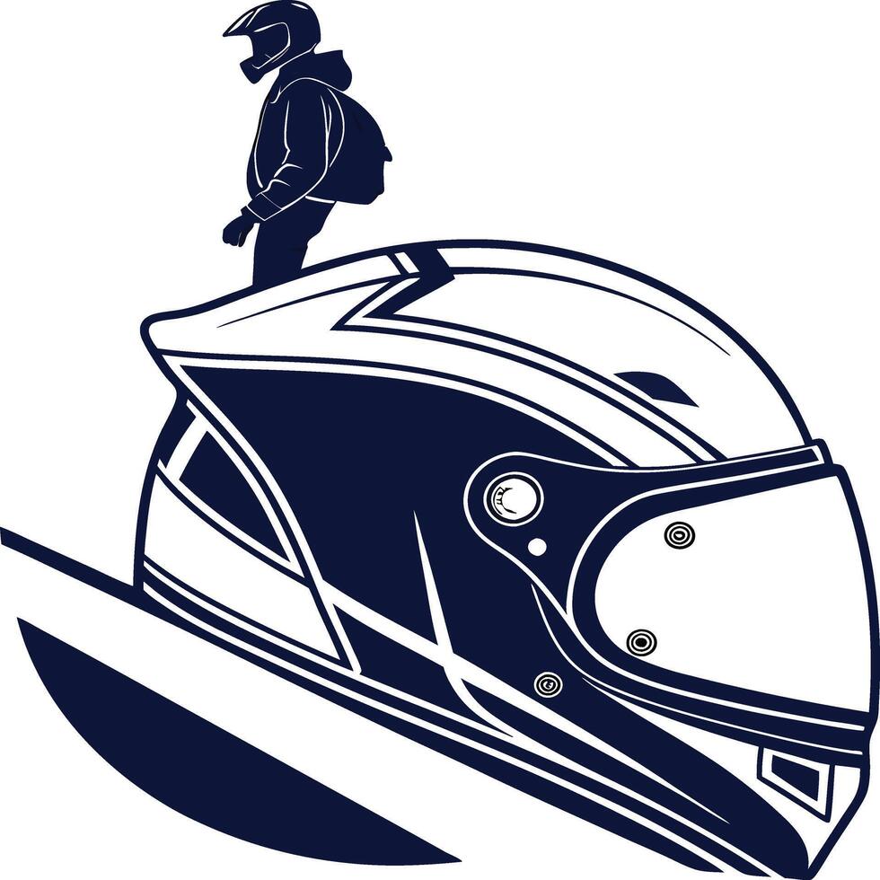 Monochrome Motorcycle Helmet Profile with Racing Stripes and Sleek Design vector