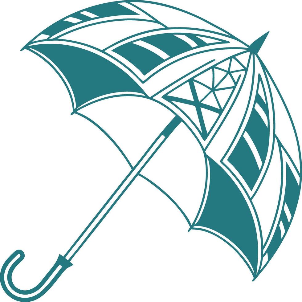 Art Deco Inspired Stylized Umbrella Illustration in Teal and White with Geometric Pattern vector