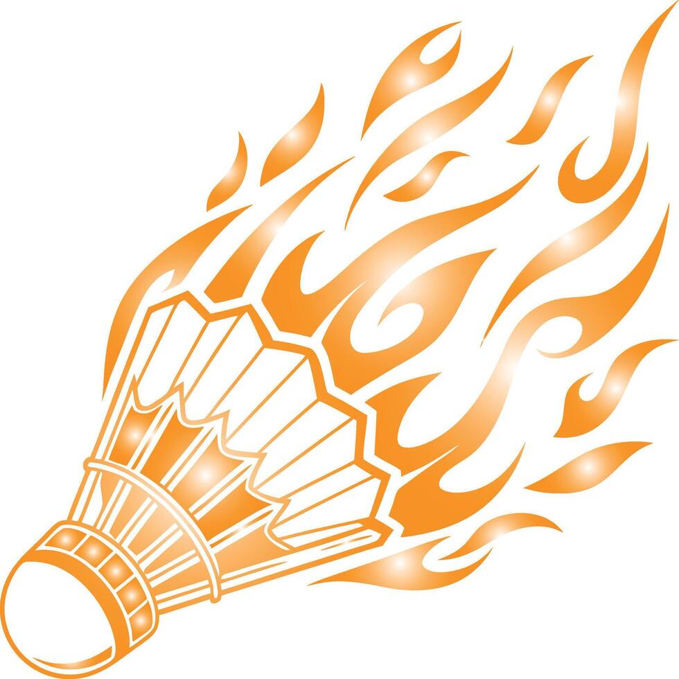 Flaming Badminton Shuttlecock with Fiery Orange Flames Dynamic Sports Illustration vector