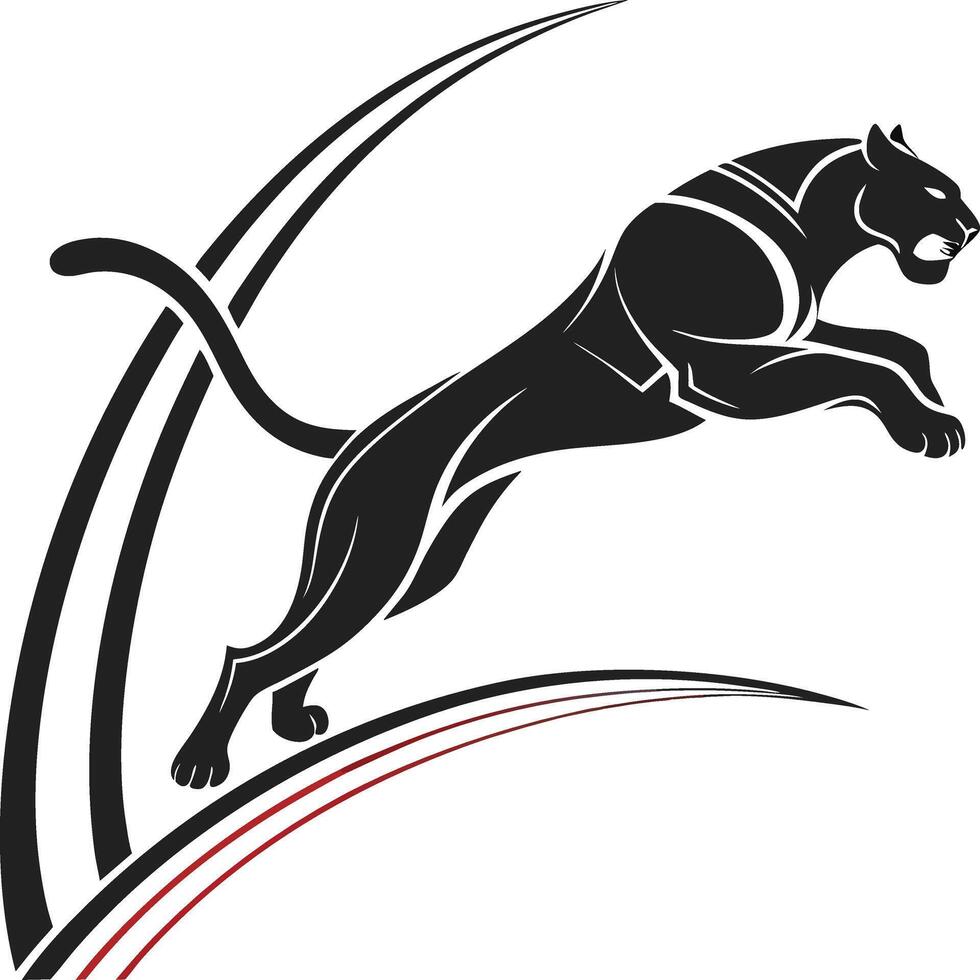 Stylized Black Panther Leaping with Red Accent Line in Dynamic Motion vector