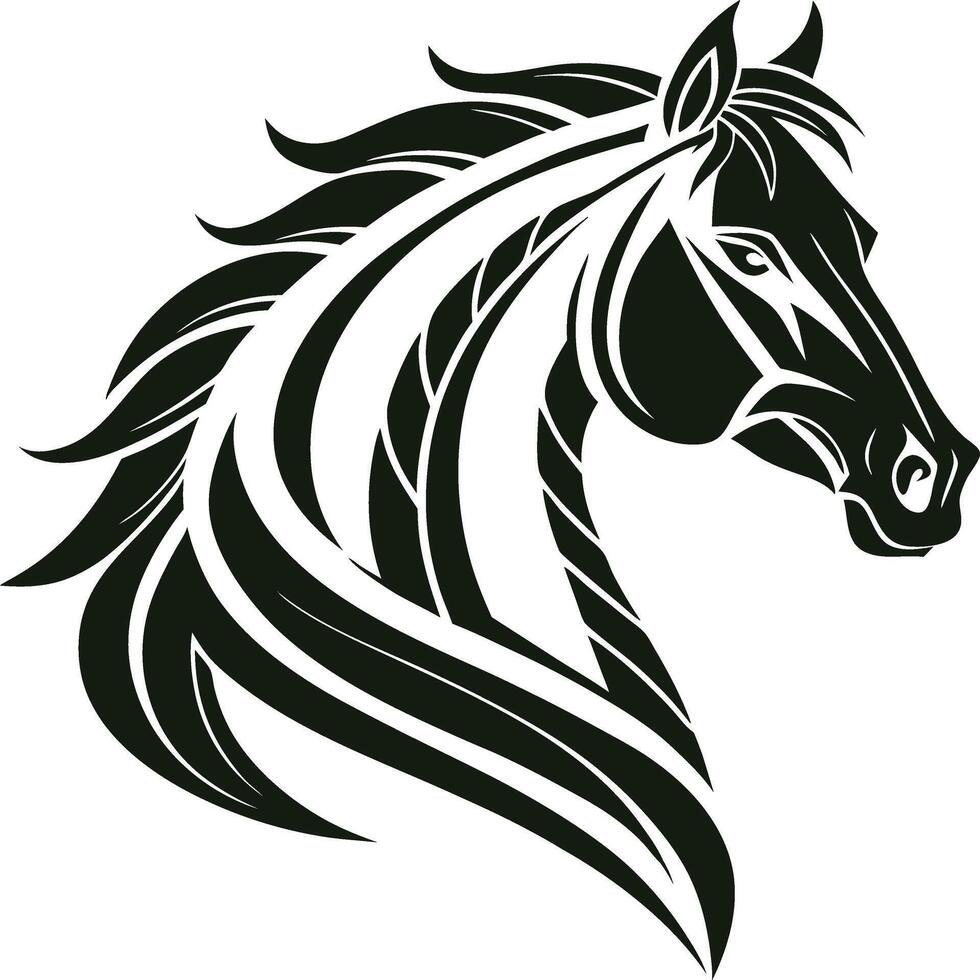 Stylized Horse Head Silhouette in Tribal Design with Flowing Mane vector