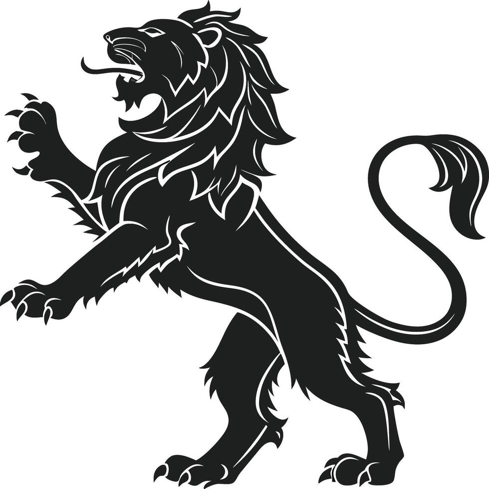 Heraldic Lion Rampant Roaring Silhouette Black Art vector