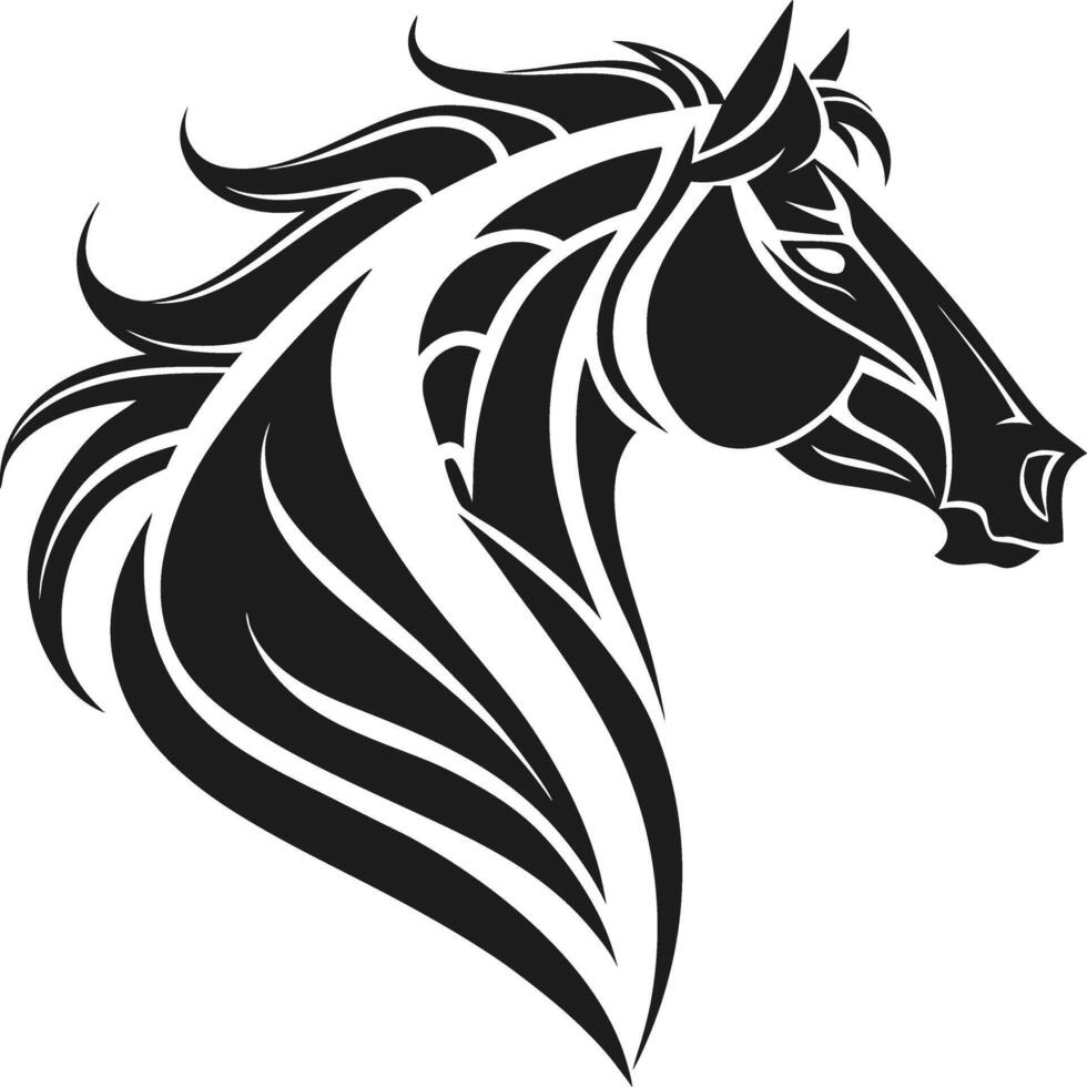 Stylized Horse Head with Flowing Mane Tribal Black and White Art vector