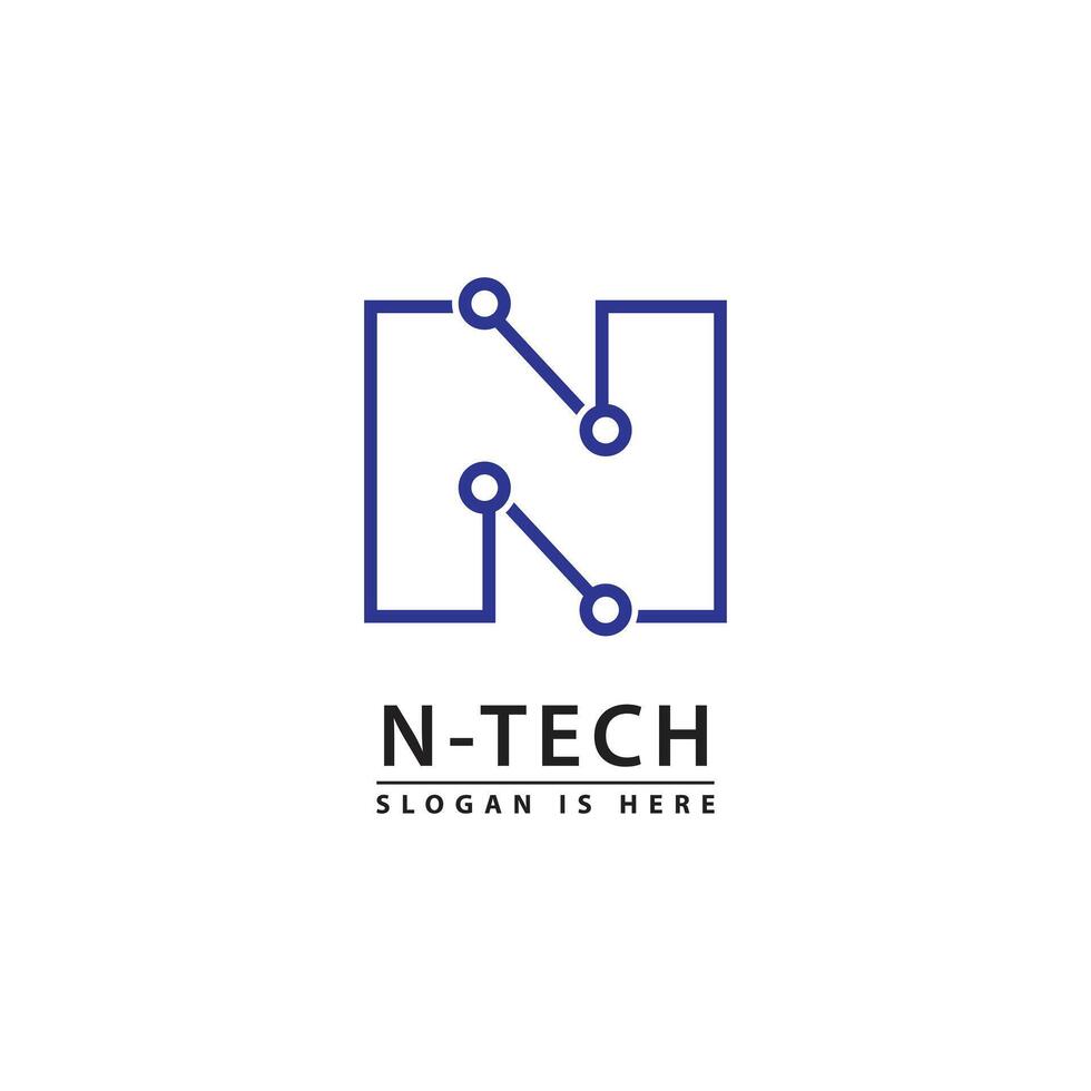 Initials N logo technology. Letter N Molecule Logo, Bio tech Connect Dots Science Technology Logo Design vector