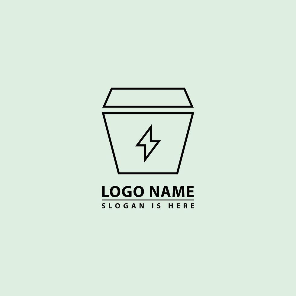 Combination of trash and electricity symbol, emblem. Trash can logo, recycling bin illustration. vector