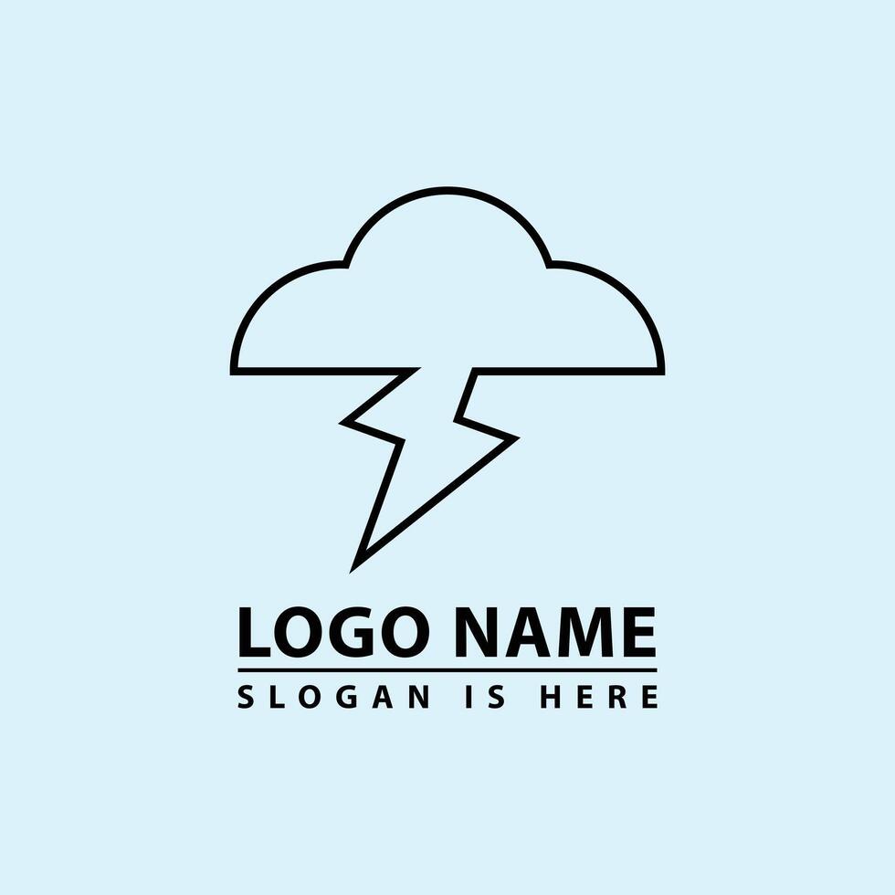 Cloud and lightning line shape logo icon. vector