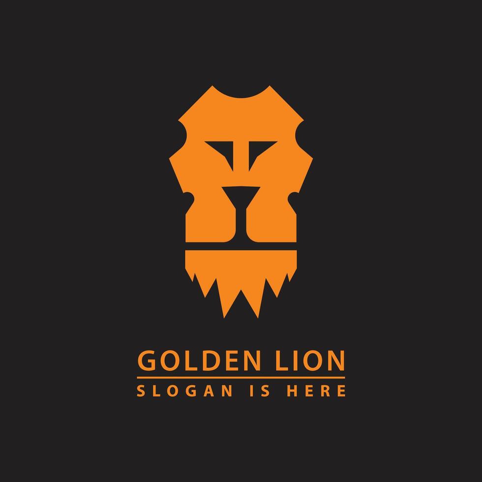 Golden lion head logo design on isolated white background vector