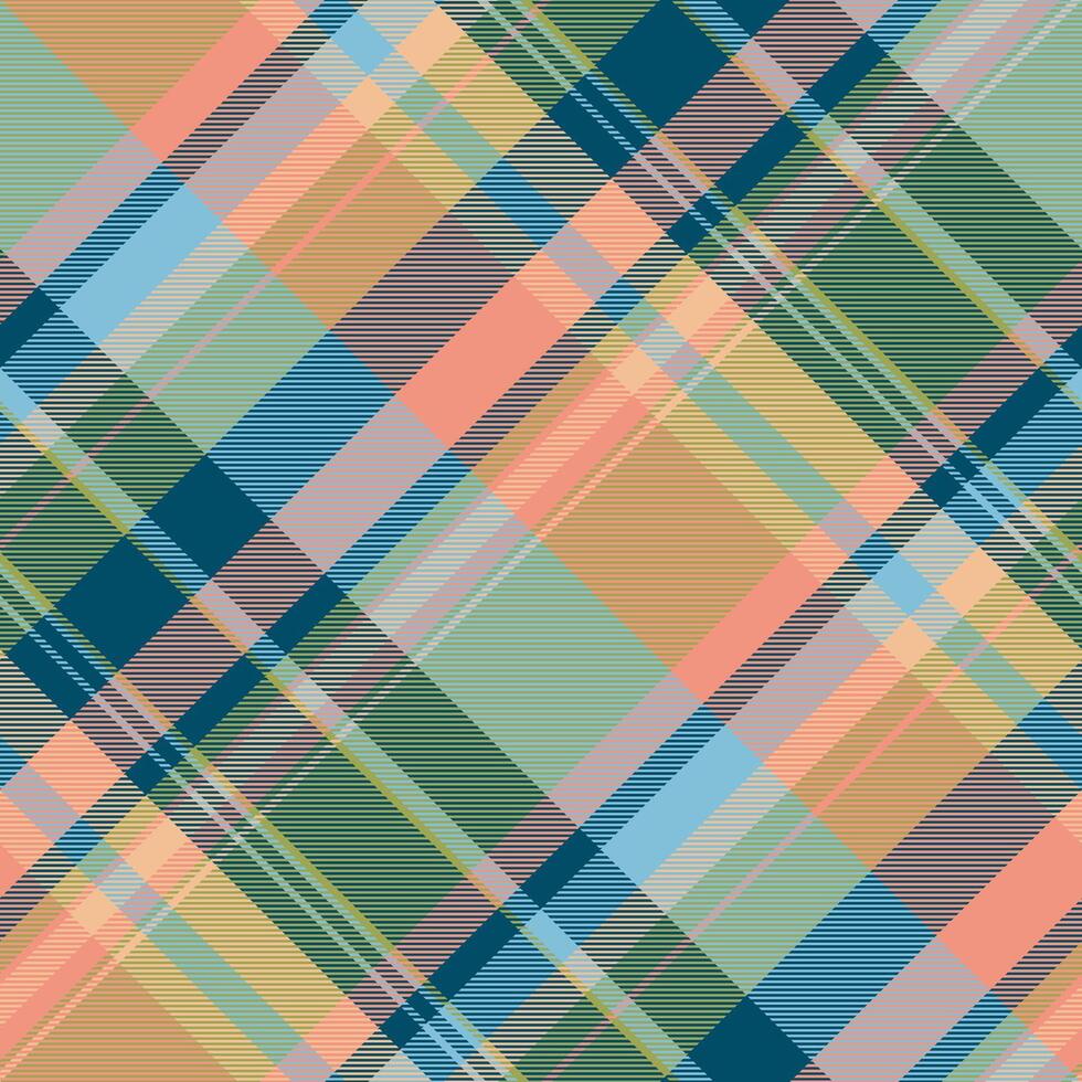 Production fabric plaid, xmas check tartan pattern. Artistic seamless background textile texture in cyan and lime colors. vector