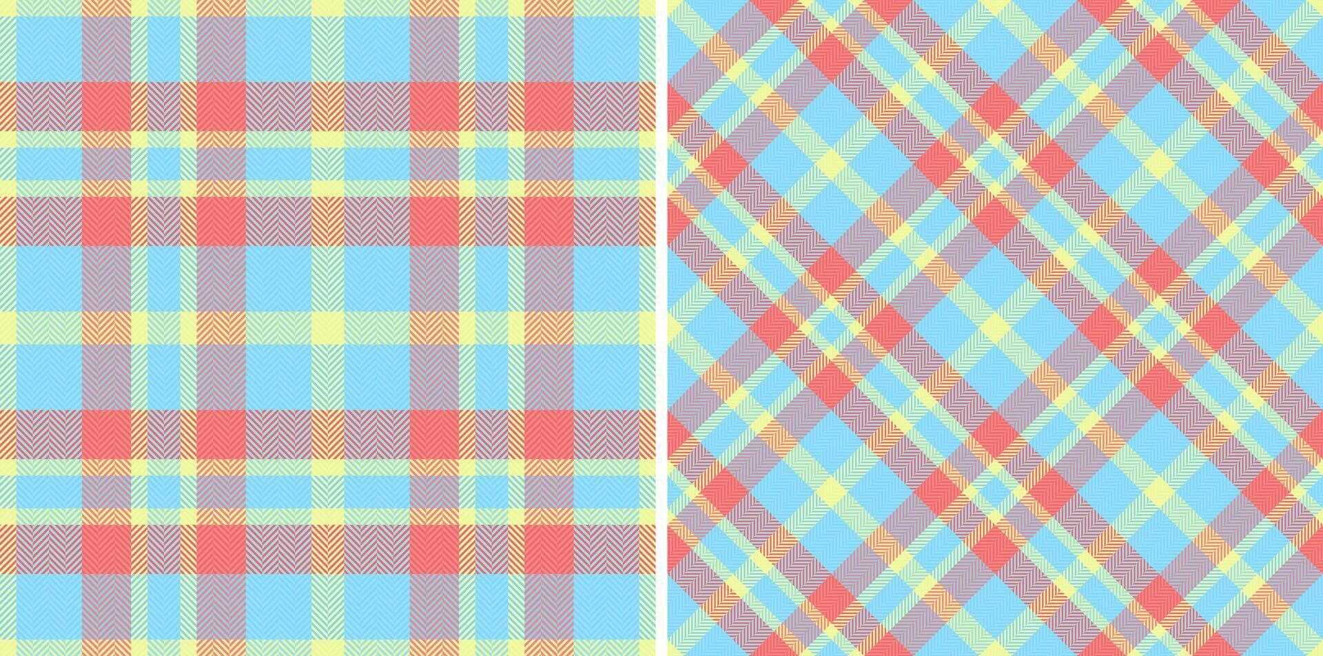 Tartan check fabric of plaid background textile with a seamless texture pattern. Set in rainbow colors. Textured wall paint. vector