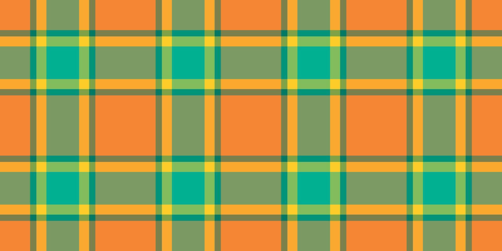 Vibrant, cheerful plaid pattern in sunny orange, teal, and muted green. Ideal for textile design, website backgrounds, or crafting projects. Adds a pop of color and playful energy to any design. vector