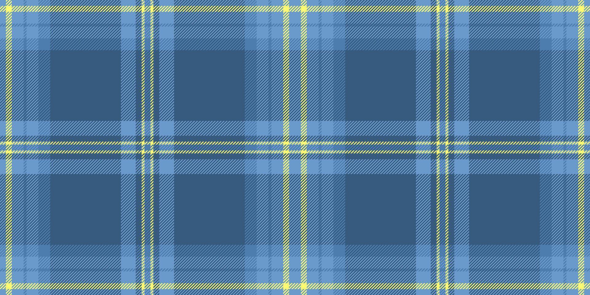 Panel texture tartan seamless, vertical textile pattern . Worn fabric check background plaid in blue and yellow colors. vector