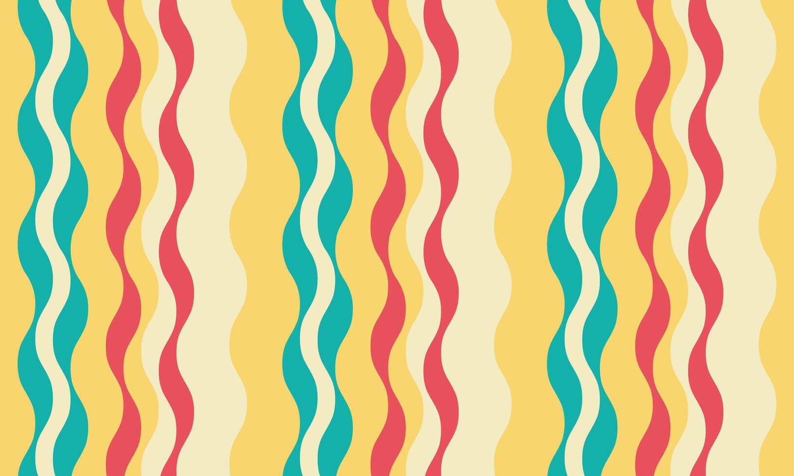 Vibrant wavy stripes in yellow, teal, and coral create a retro-inspired pattern perfect for website banners, social media posts, or textile designs. vector