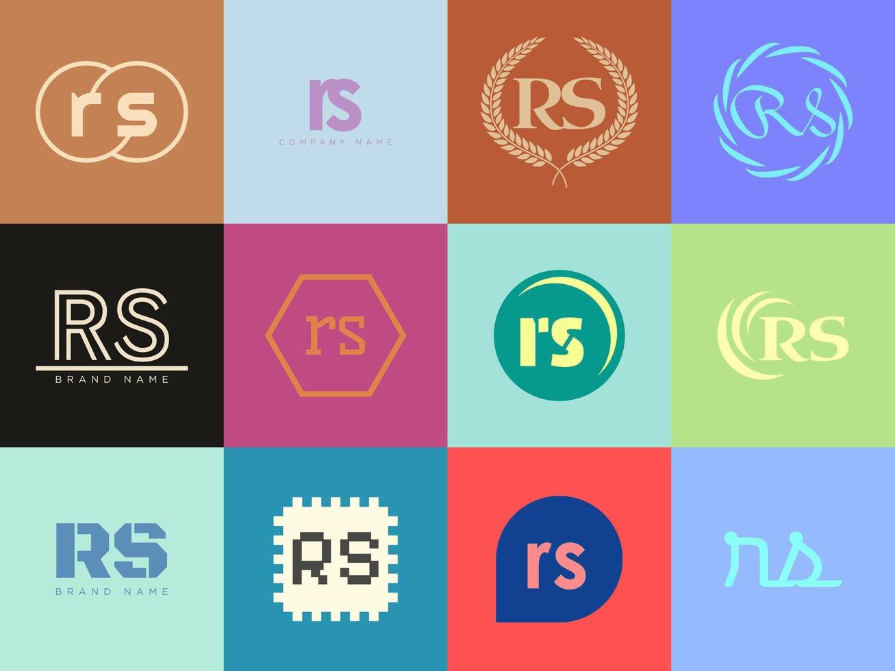 RS logo company template. Letter r and s logotype. Set different classic serif lettering and modern bold text with design elements. Initial font typography. vector