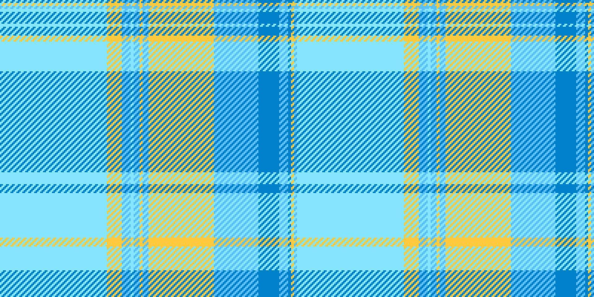 String background check fabric, ceremony plaid seamless . Manufacturing texture textile pattern tartan in cyan and amber colors. vector