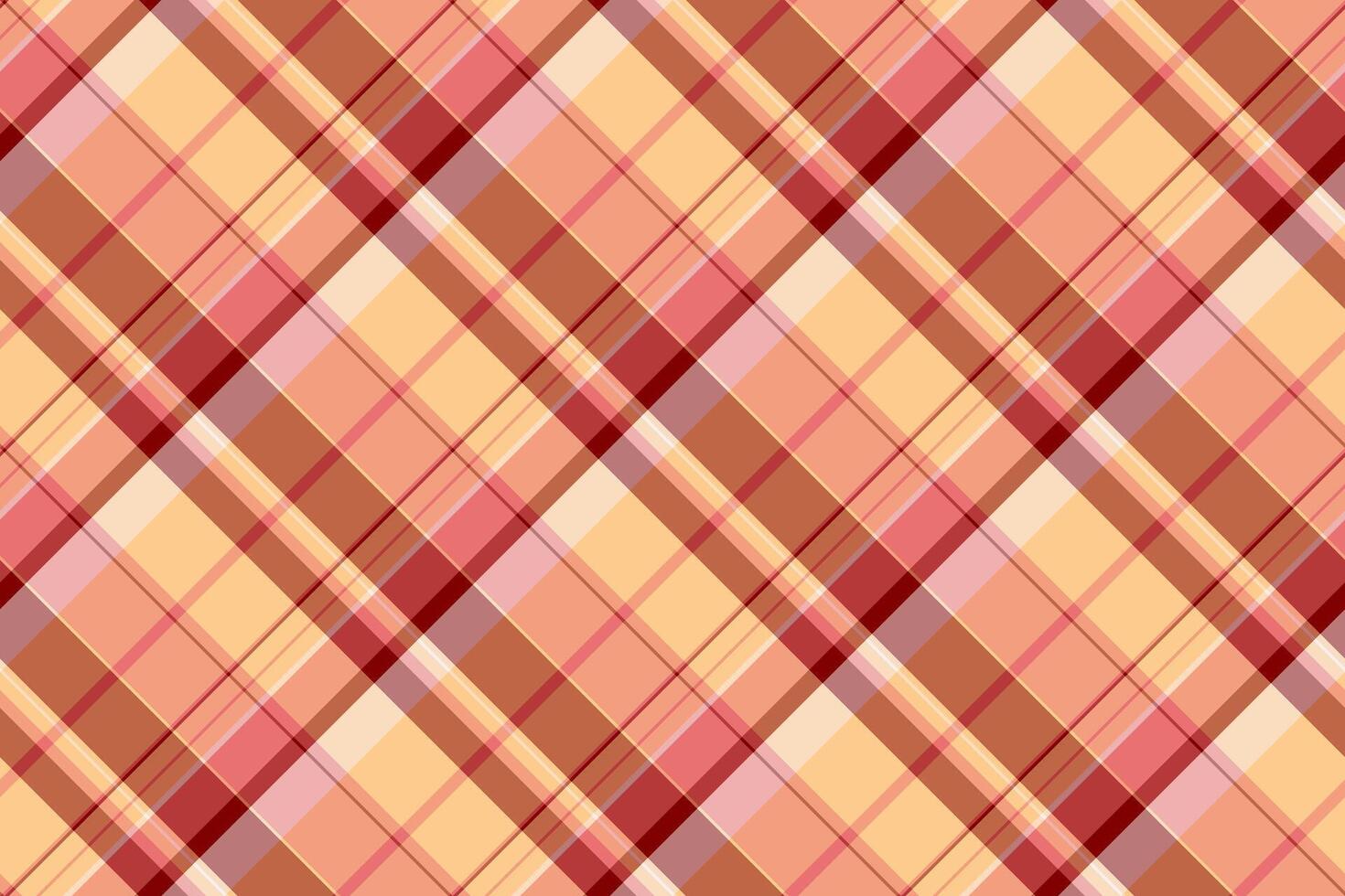 Diamond pattern texture textile, ethnic background fabric seamless. Manufacture plaid check tartan in orange and red colors. vector