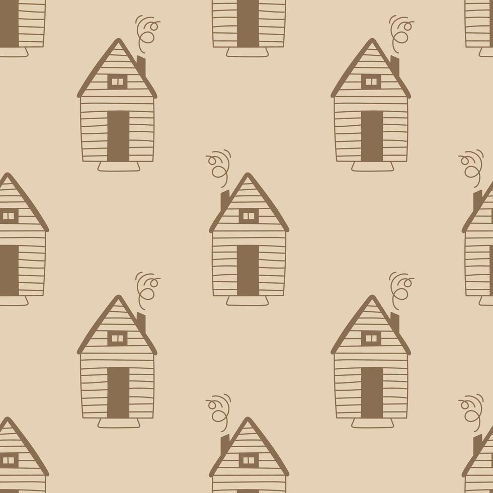 Log Cabin Building Seamless Pattern vector