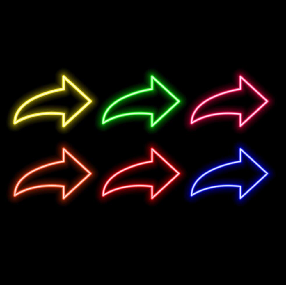 Outline neon arrow icon. Glowing neon pointer sign, arrowhead pictogram. Straight arrow, cursor and interface navigation, go arrow direction, motion pointer, arrowhead move. icon set. pink color. vector