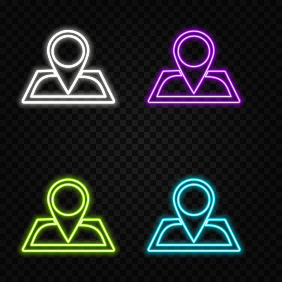 A web banner with a neon GPS location pin on a blue background. blue color. vector