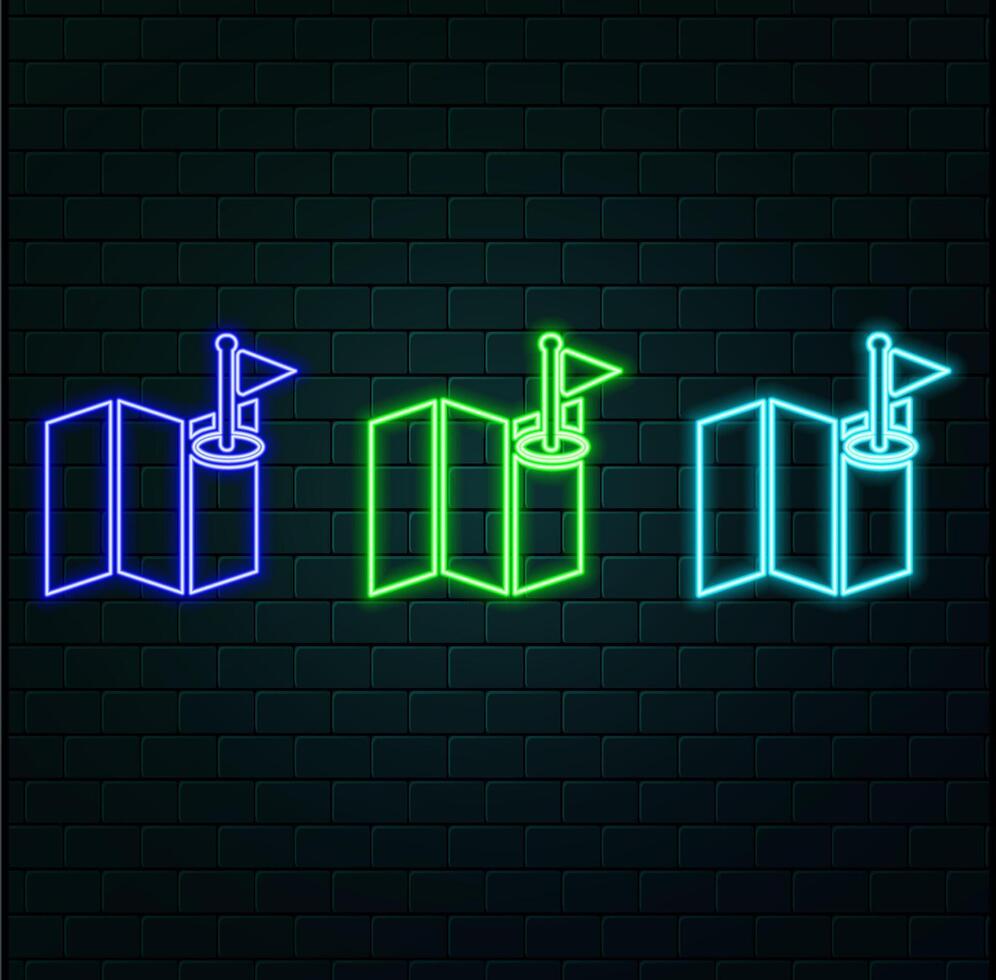 Navigation tag neon light line art icon. Outline symbol of position marker. Location pin pictogram made of thin stroke. Isolated on background... vector