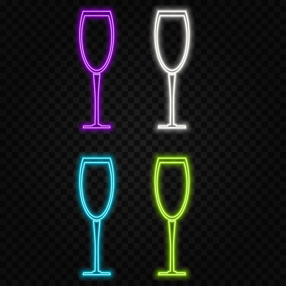 Cheers toast. Neon cocktail. Fashion sign. Night light signboard, Glowing banner. Summer emblem. Club Bar logo on dark background. Alcohol drink with an umbrella in a glass... vector
