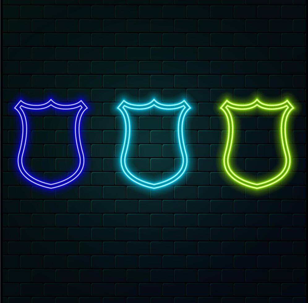 Neon blue light shield sign protection concept background. green. vector