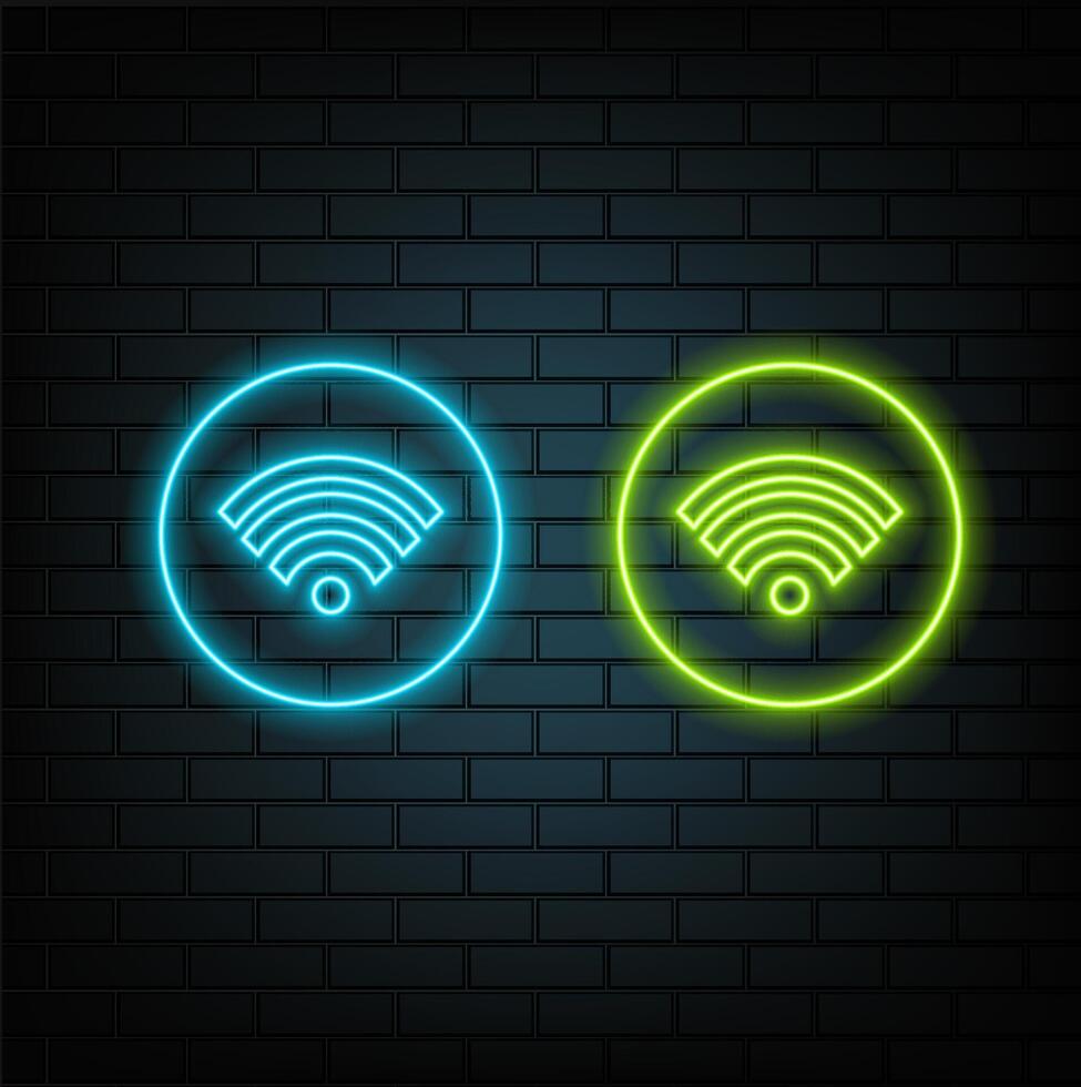 Wifi sign icon in neon style. Wi-Fi signal icon. Web network connection logo sign. Retro sign with glowing neon vector
