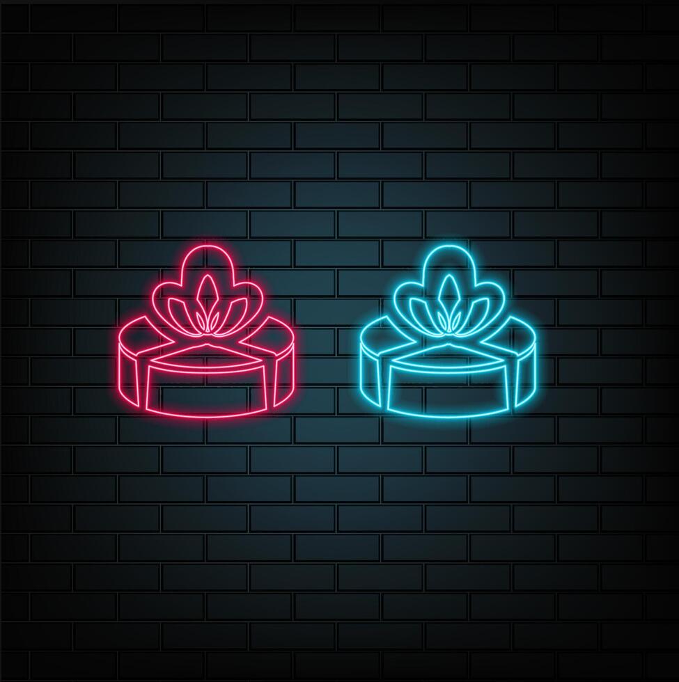 Neon Glowing Gift box icon. neon gift box. Gift box. Happy Birthday concept. Outer glowing effect banner on the black background... vector