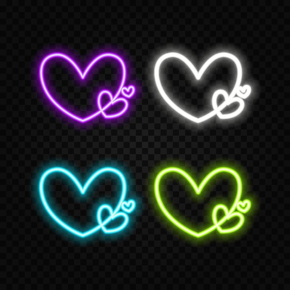 Bright heart. Neon sign. Retro neon heart sign on purple background. Design element for Happy Valentines Day. Ready for your design, greeting card, banner. illustration. vector
