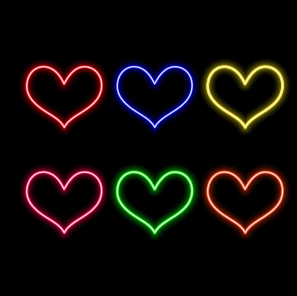 Neon light heart. Love sign with glow. Pink, red and purple leds. Laser frame for Valentine day. Electrical elements for design with text.. vector