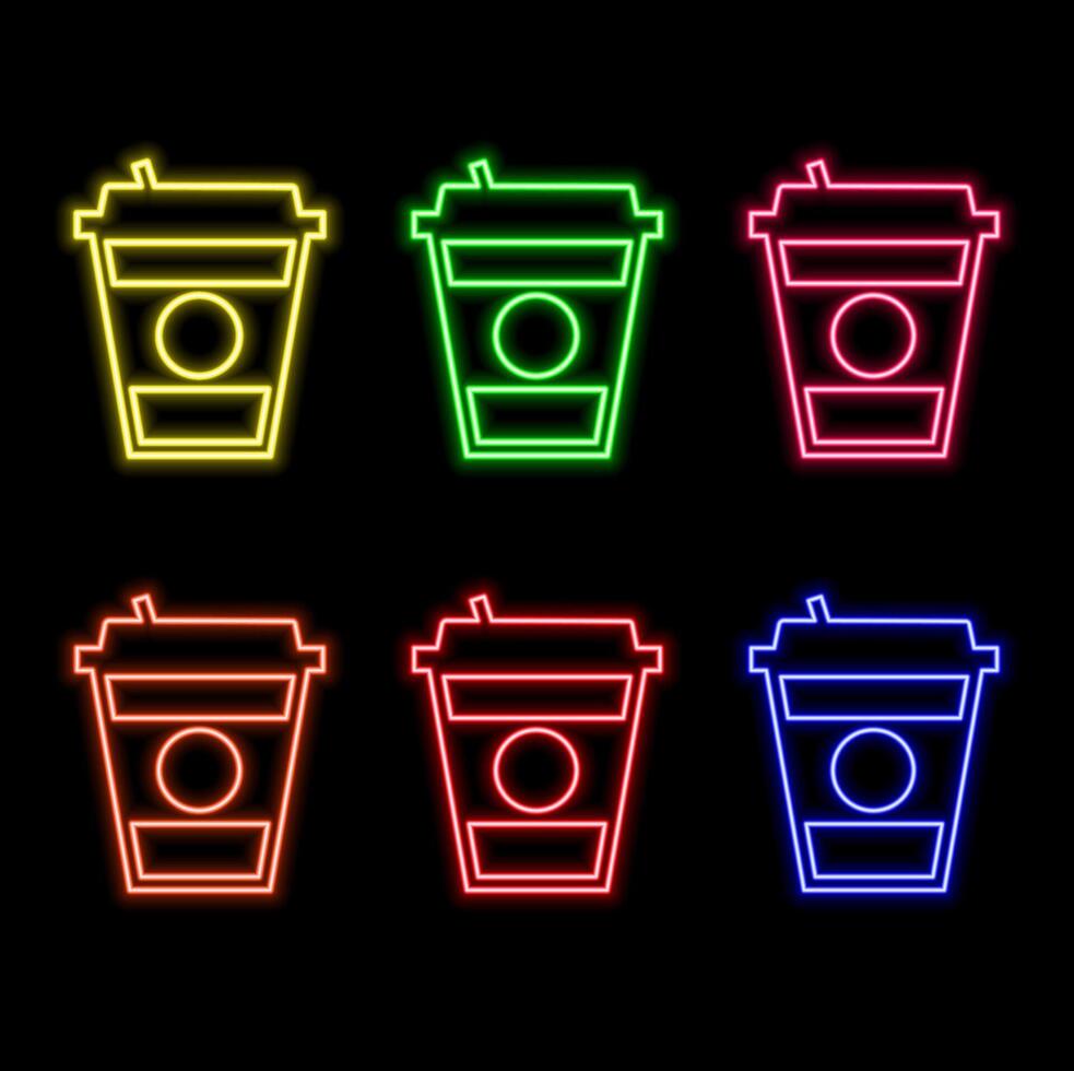 neon soda cup icon. Glowing sweet drink logo background. Juice or cold drink sign for take away, cafe, cafeteria, restaurant, stall. Line street food symbol illustration. vector