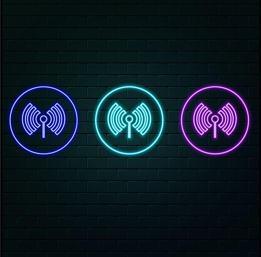 Wi-fi neon sign. Night bright advertisement. illustration in neon style for cafe and connection. illustration in neon styl.. vector
