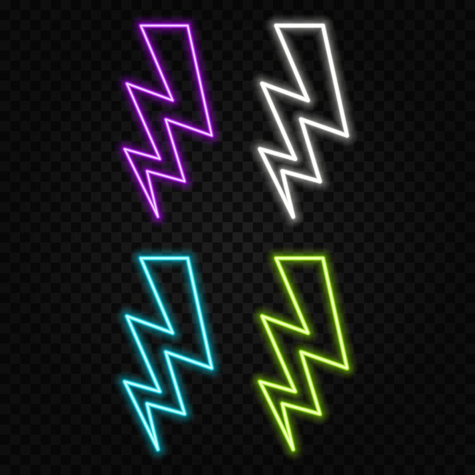 Neon bolt sign. neon lightning bolt. Glowing neon line Lightning bolt icon isolated on black background. Flash sign. Charge flash icon. Thunder bolt. Lighting strike. style neon. vector