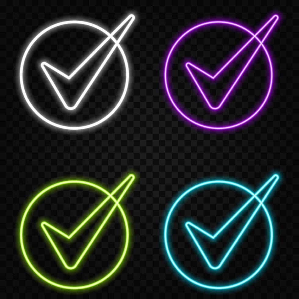Checkmark concept of success accepted approve, web button for vote, futuristic technology with green neon glow in the smoke, business background.. vector