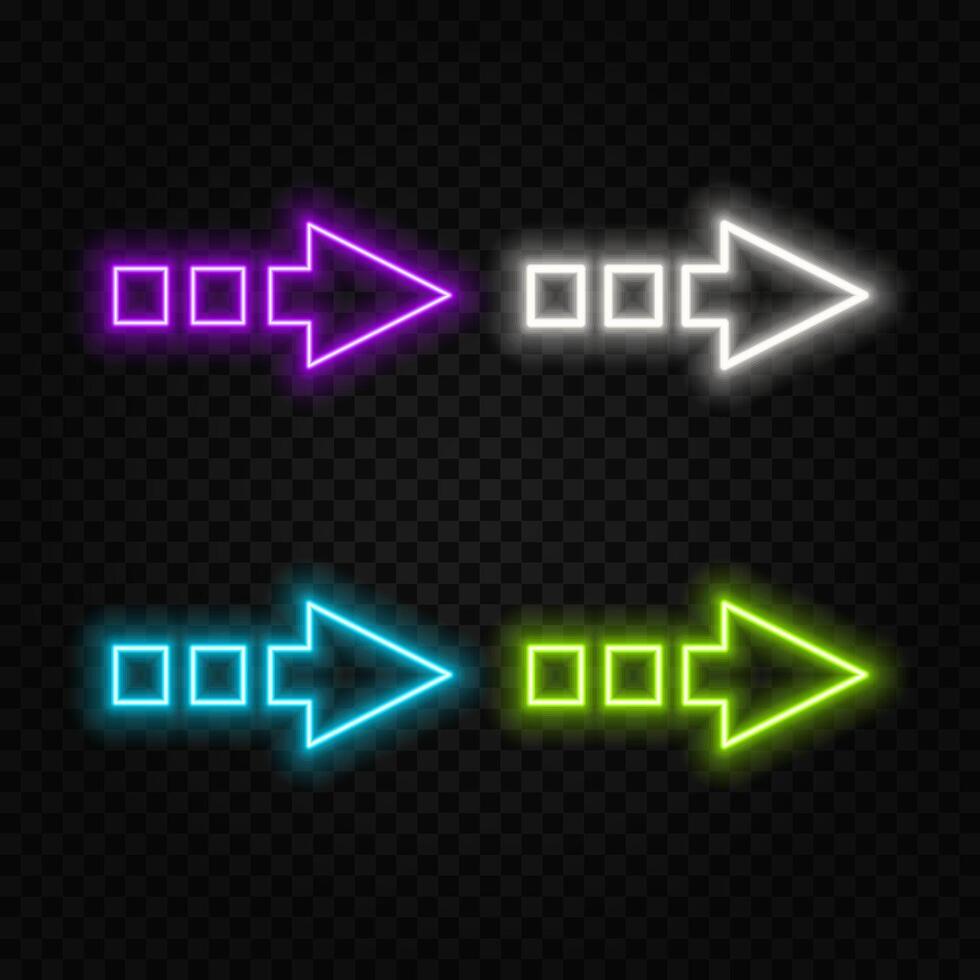 A set of neon arrows. Modern contour luminous pointer. style neon. vector