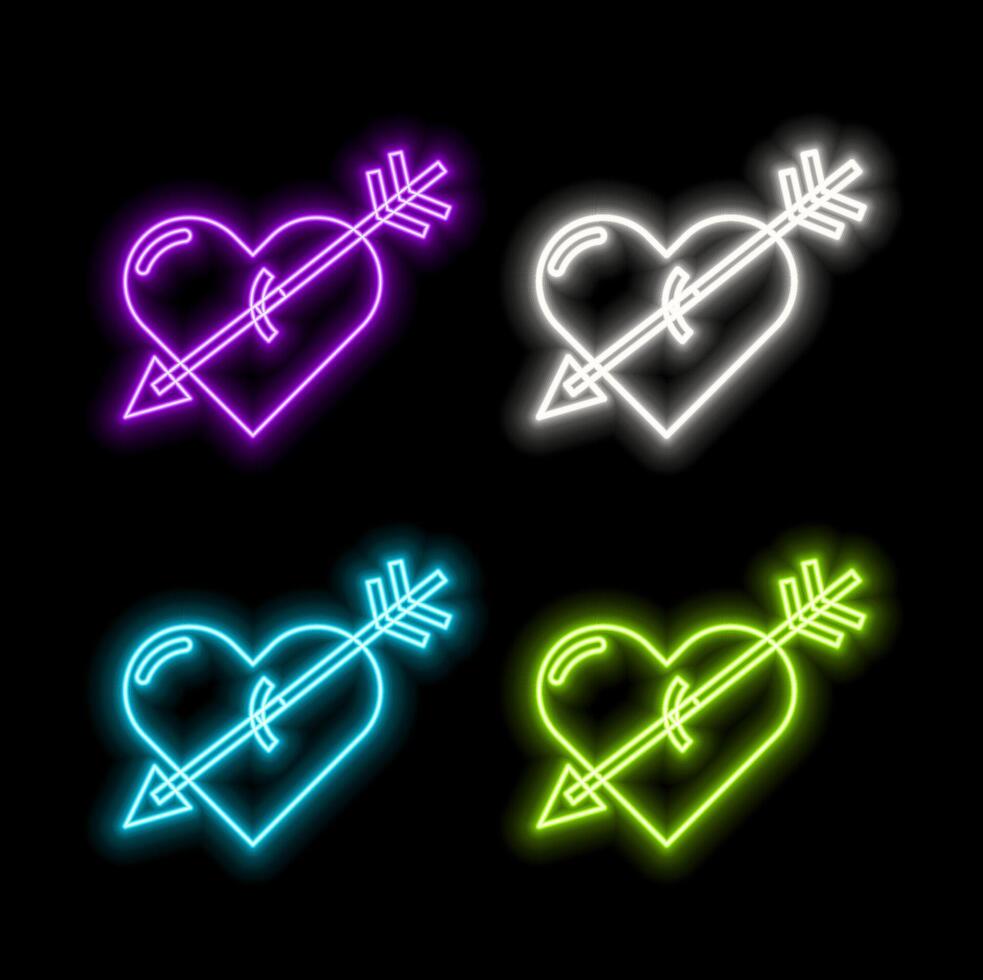 Neon women glasses icon. Glowing neon sunglasses with heart shapes, vivid eyewear. Fashion glasses, goggles with shutter, eye mask, party accessory. Icon set, sign, symbol. illustration vector