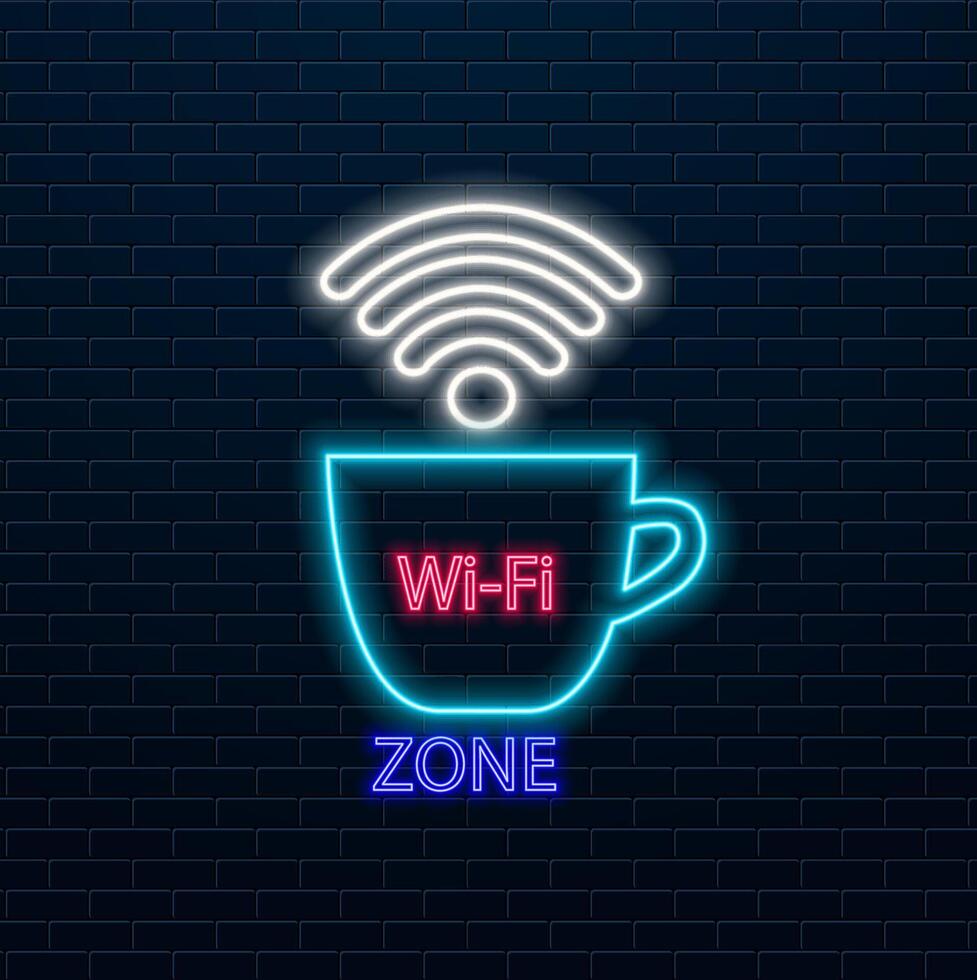 Set of Wifi neon signs. Wireless internet logo. Text with colorful glowing effect. Eps10 vector