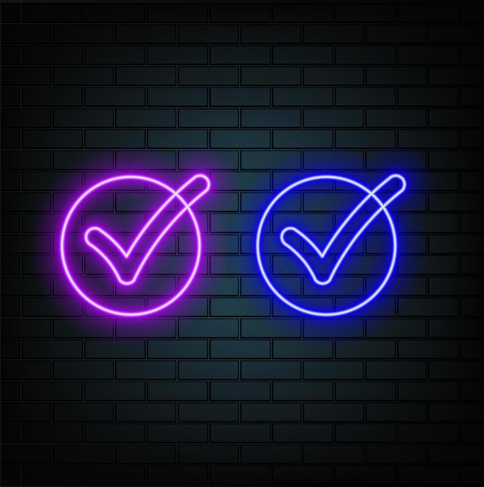 Glowing Green checkmark neon icon symbol isolated.Tick symbol in green color, illustration. Success symbol for website computer and mobile. vector