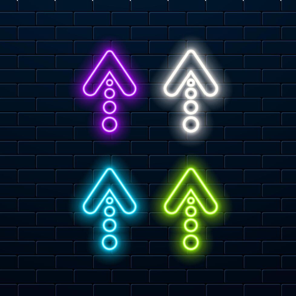 Set of neon arrows in different directions on black background vector